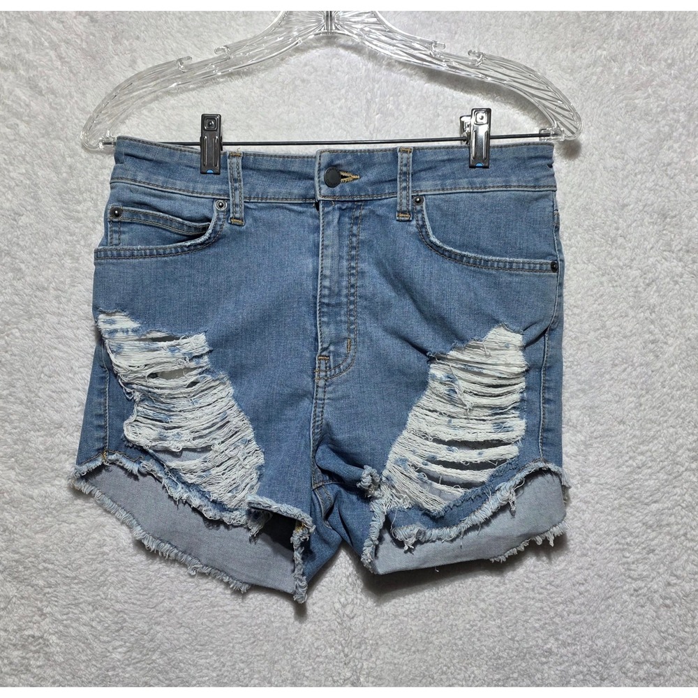 Carmar Denim Women's Distressed High Waisted Cut Off Shorts Blue Size 28